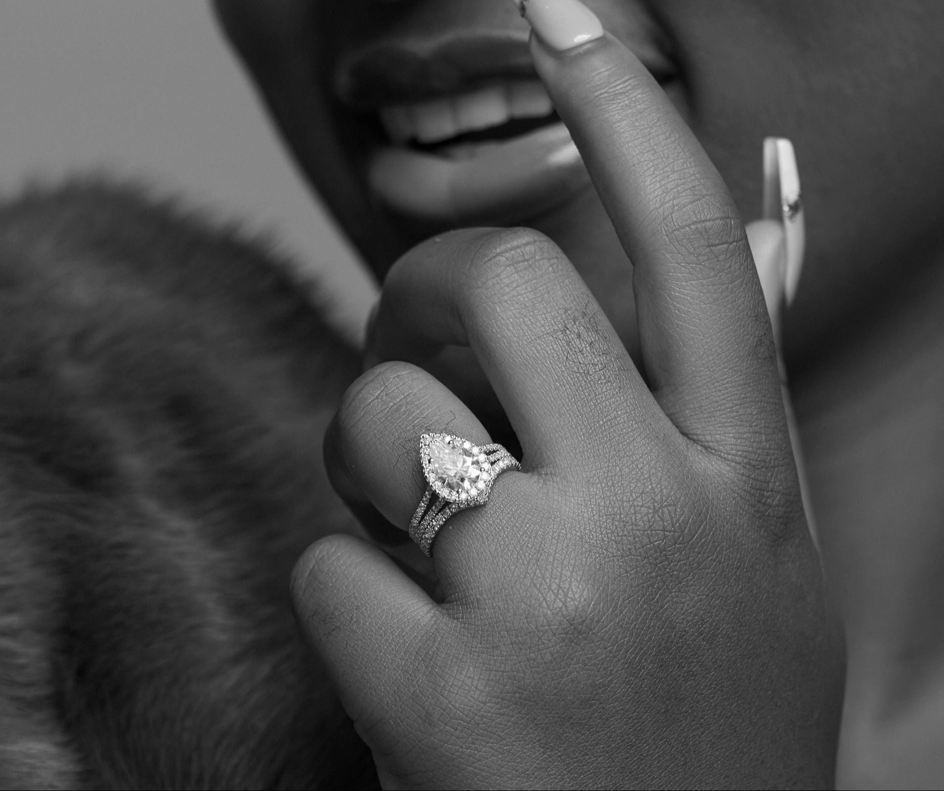 Leona Pear Cut CZ Bride Set and Wishbone Band in 925 Sterling Silver
