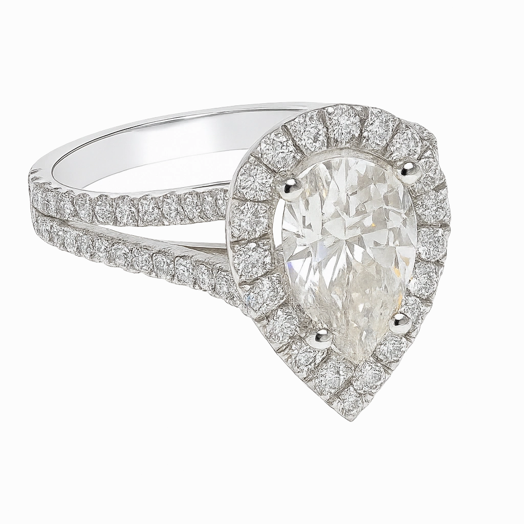 Leona Pear Cut CZ Engagement Ring in 10K Gold