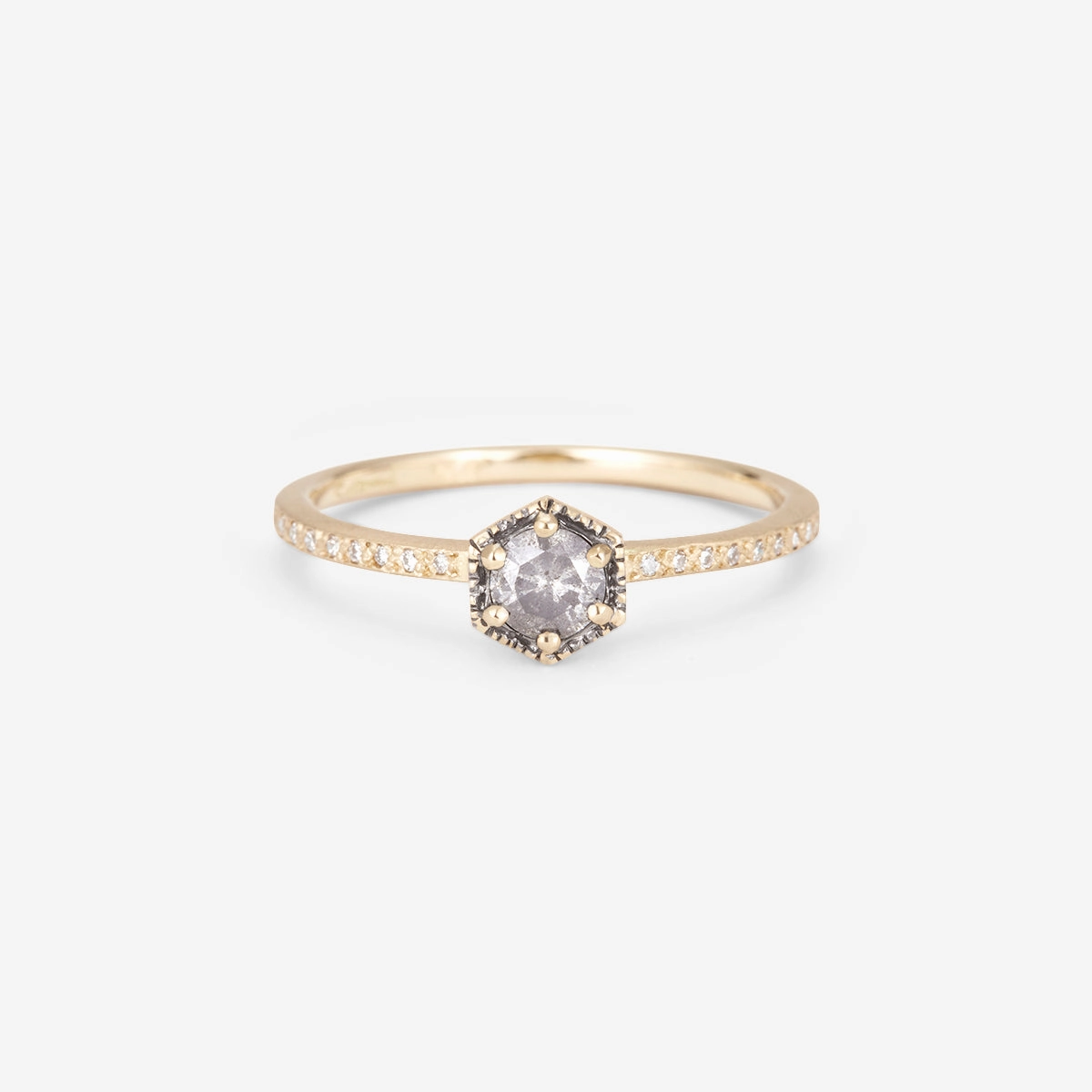 Limited edition 4mm Hexagon Grey Diamond Hexagon Pave Ring | R9904GY