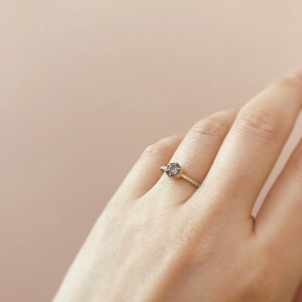 Limited edition 4mm Hexagon Grey Diamond Hexagon Pave Ring | R9904GY