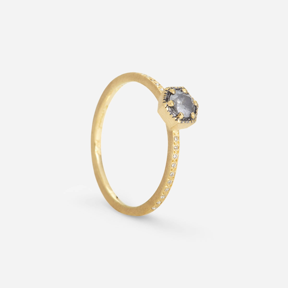 Limited edition 4mm Hexagon Grey Diamond Hexagon Pave Ring | R9904GY