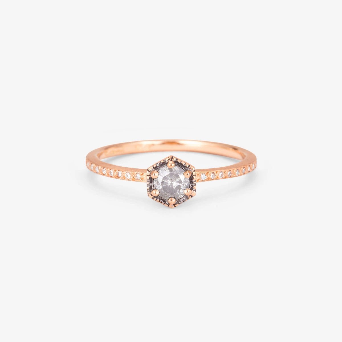 Limited edition 4mm Hexagon Grey Diamond Hexagon Pave Ring | R9904GY