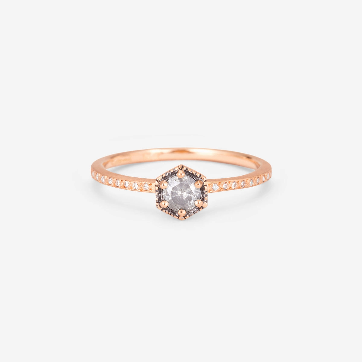 Limited edition 4mm Hexagon Grey Diamond Hexagon Pave Ring | R9904GY