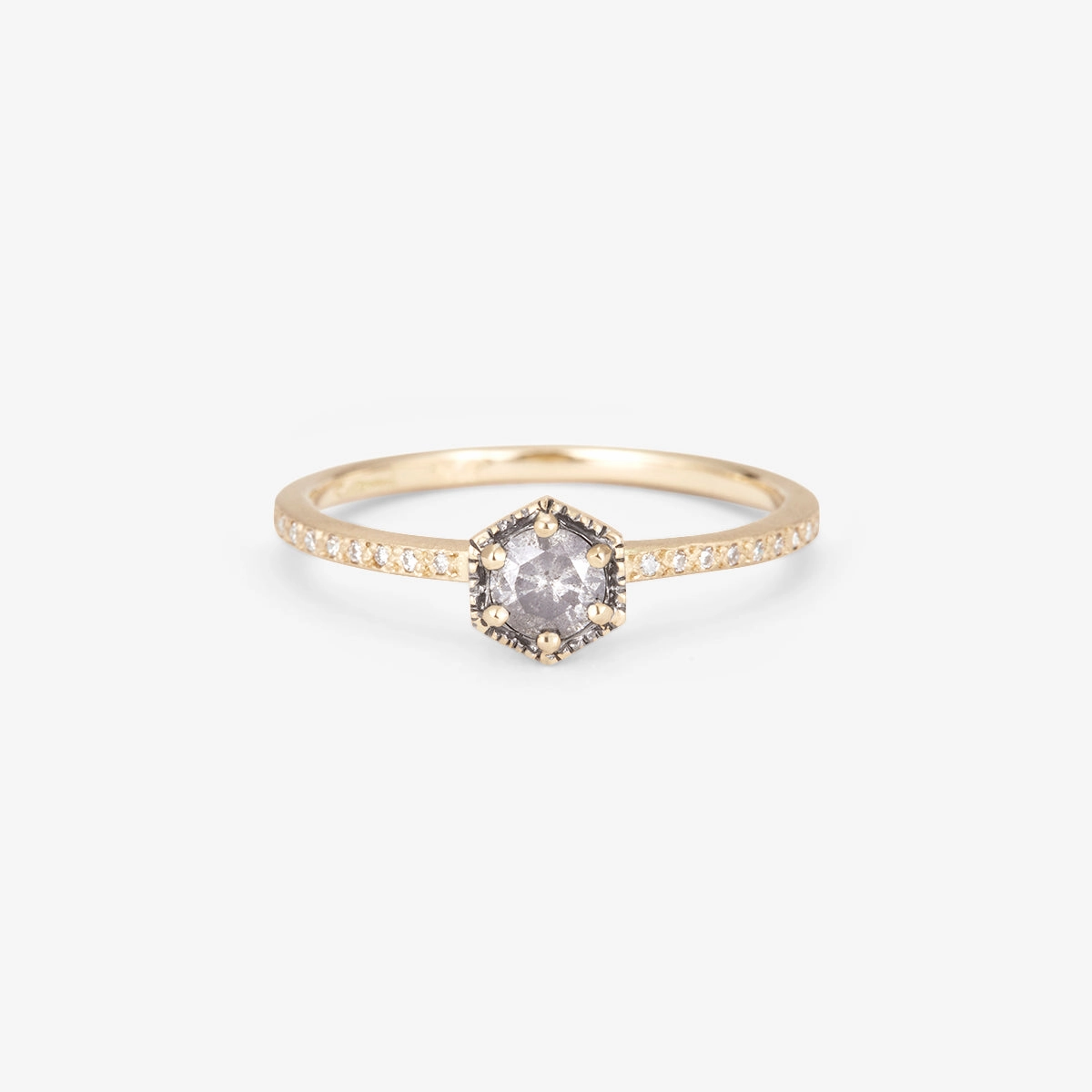 Limited edition 4mm Hexagon Grey Diamond Hexagon Pave Ring | R9904GY