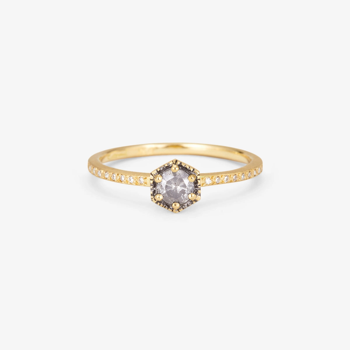 Limited edition 4mm Hexagon Grey Diamond Hexagon Pave Ring | R9904GY