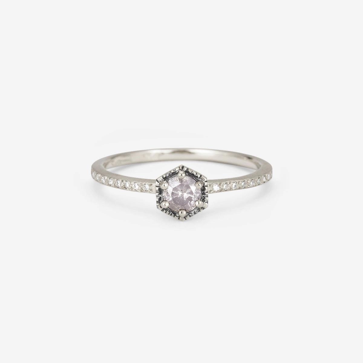 Limited edition 4mm Hexagon Grey Diamond Hexagon Pave Ring | R9904GY