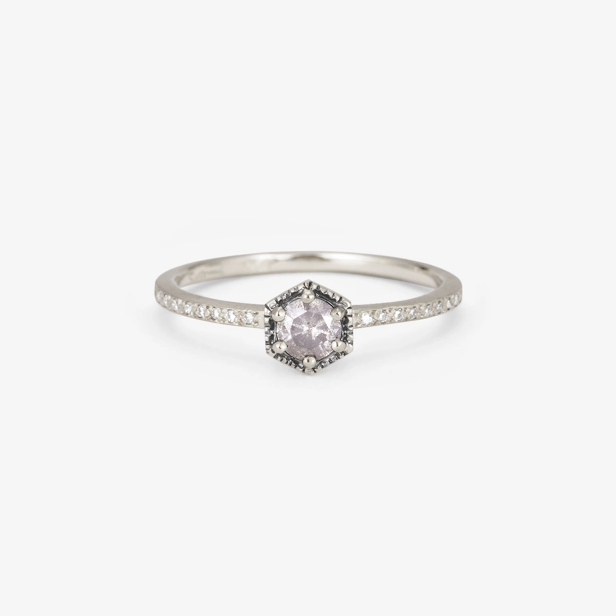 Limited edition 4mm Hexagon Grey Diamond Hexagon Pave Ring | R9904GY