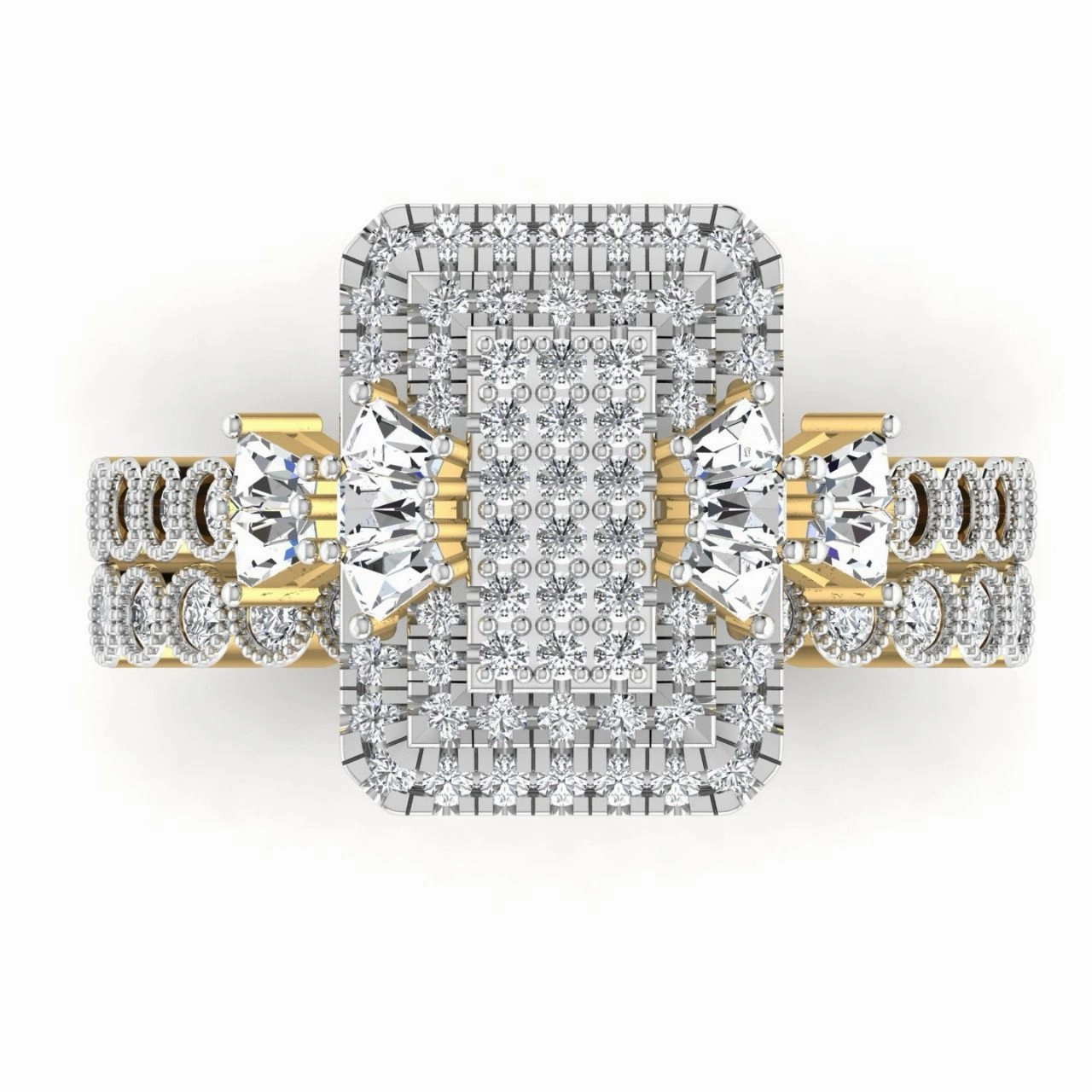 Lucy Radiant Cut Natural Diamond Cluster Bride Set in 18K Gold