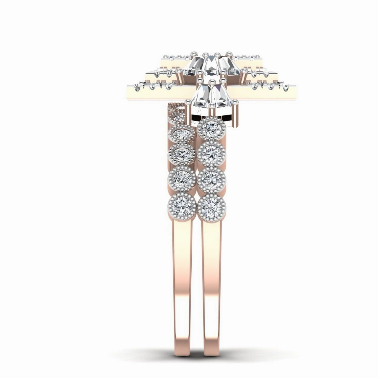 Lucy Radiant Cut Natural Diamond Cluster Bride Set in 18K Gold