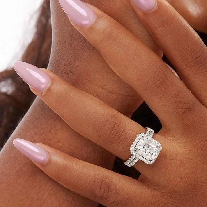 Mia Princess Cut Moissanite Bride Set in 925 Sterling Silver
