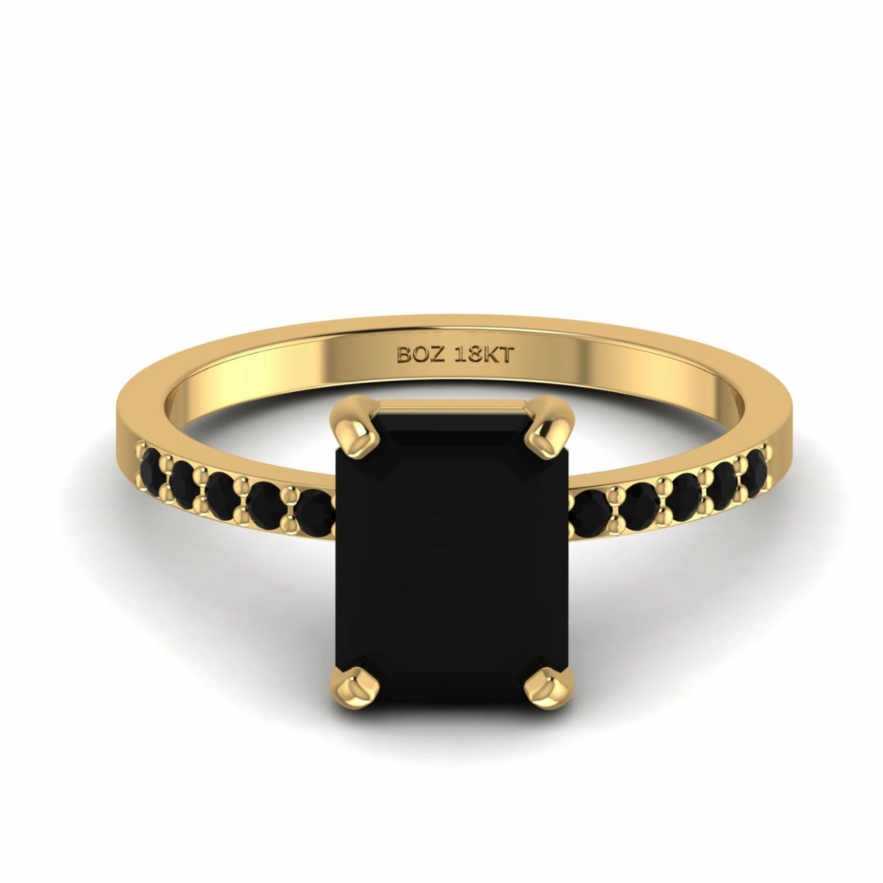 No Halo Black Emerald cut Moissanite Engagement Ring in 18K Gold