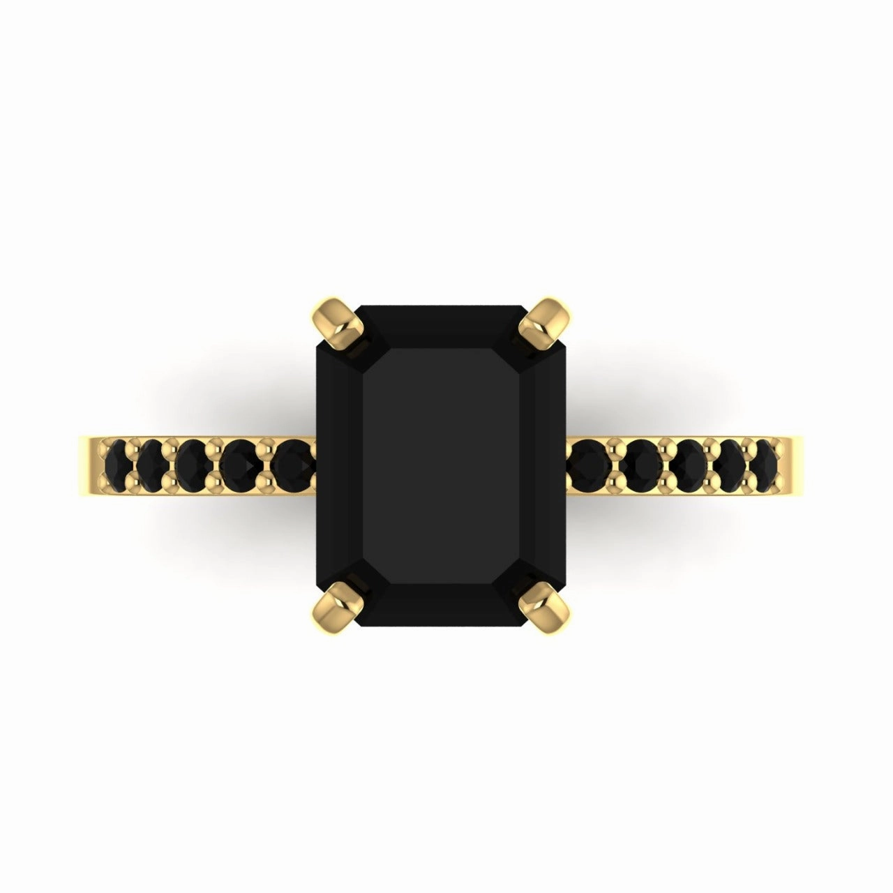 No Halo Black Emerald cut Moissanite Engagement Ring in 18K Gold