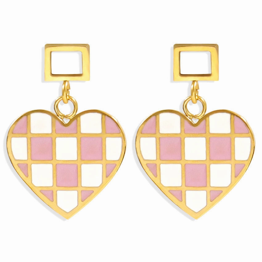 Pink Checkered Heart Charm
