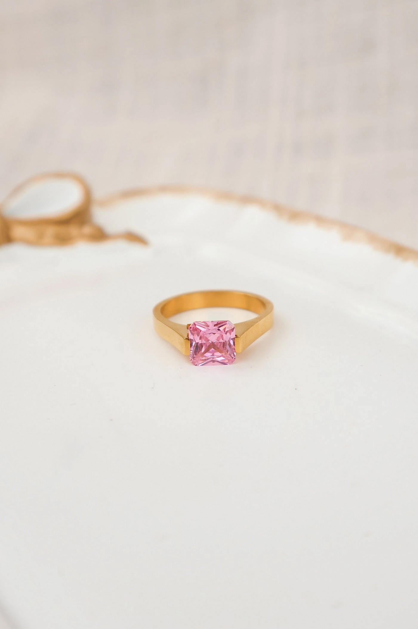Pink Cushion Cut Stone Ring