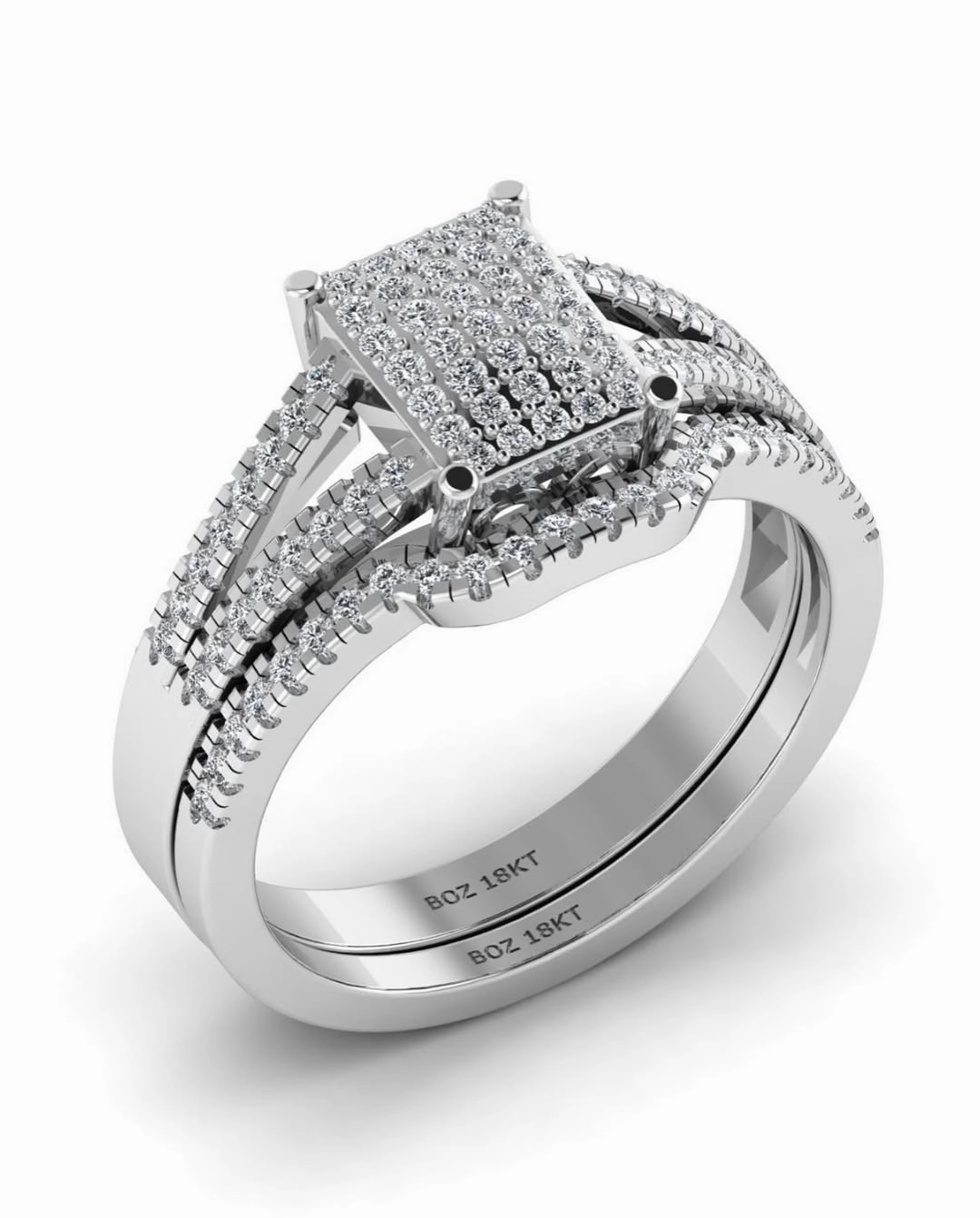 Precious Radiant Cut Natural Diamond Cluster Bride Set in 18K Gold