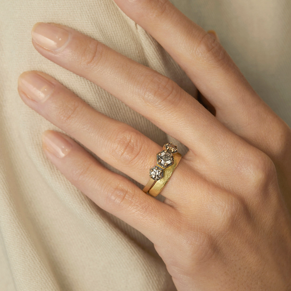 Queen Brown Diamond Triple Hexagon Ring | R8403BR