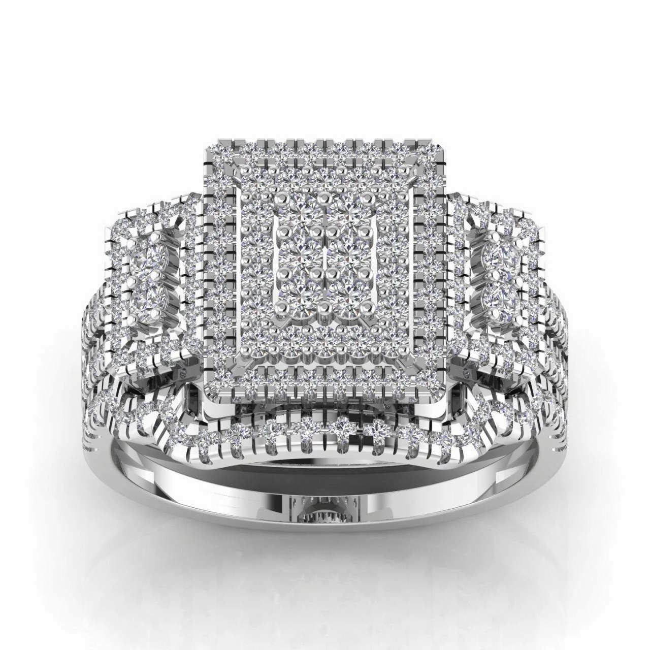 Regina Radiant Cut Natural Diamond Cluster Bride Set in 18K Gold