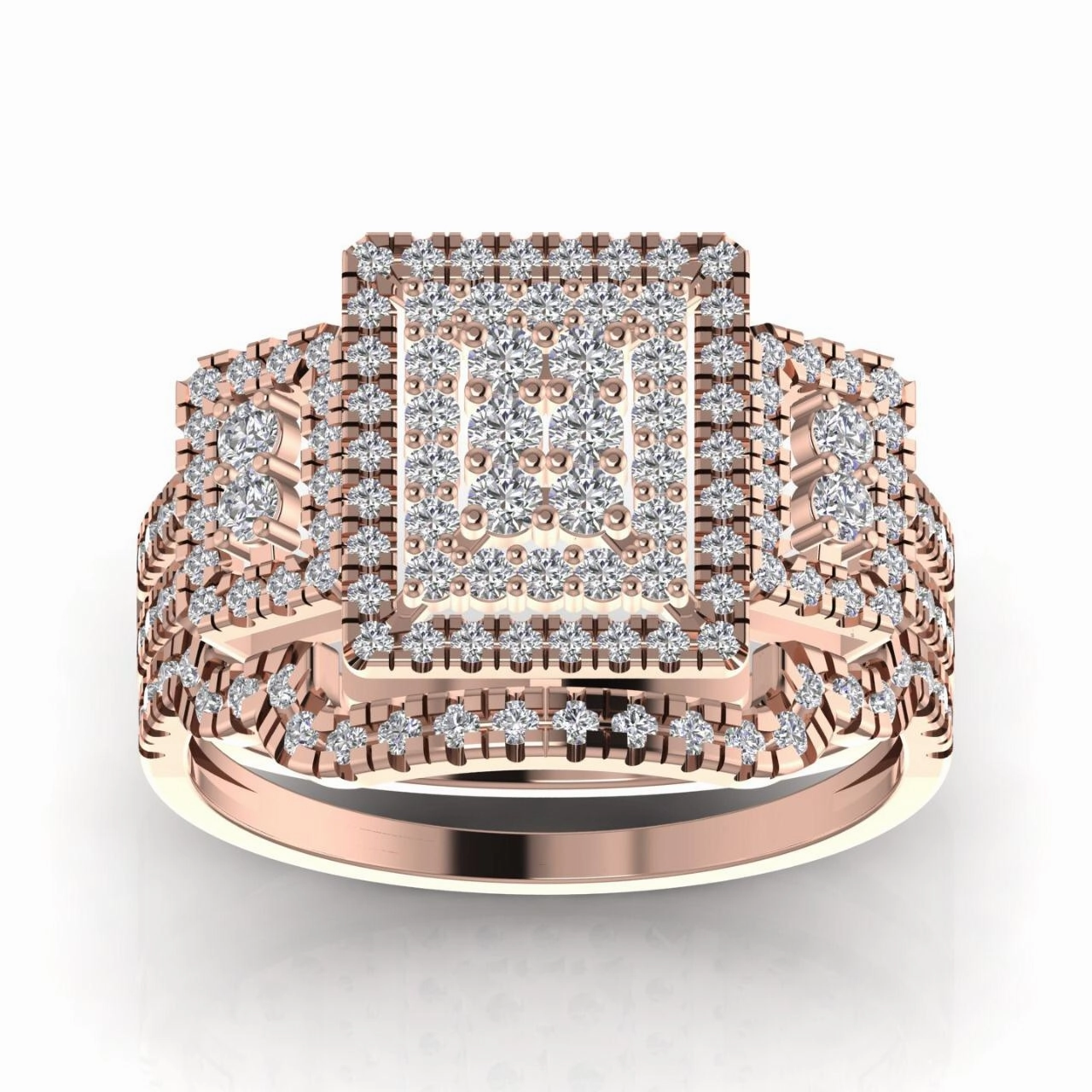 Regina Radiant Cut Natural Diamond Cluster Bride Set in 18K Gold