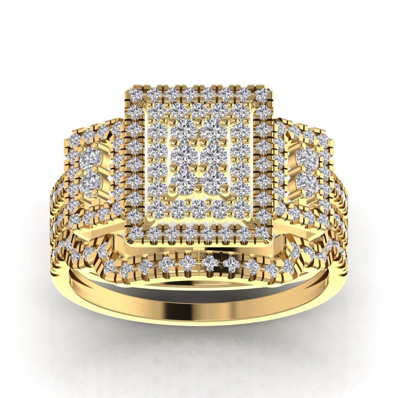 Regina Radiant Cut Natural Diamond Cluster Bride Set in 18K Gold