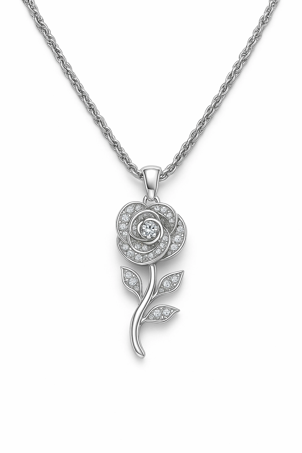 Rose Moissanite Necklace in 925 Sterling Silver