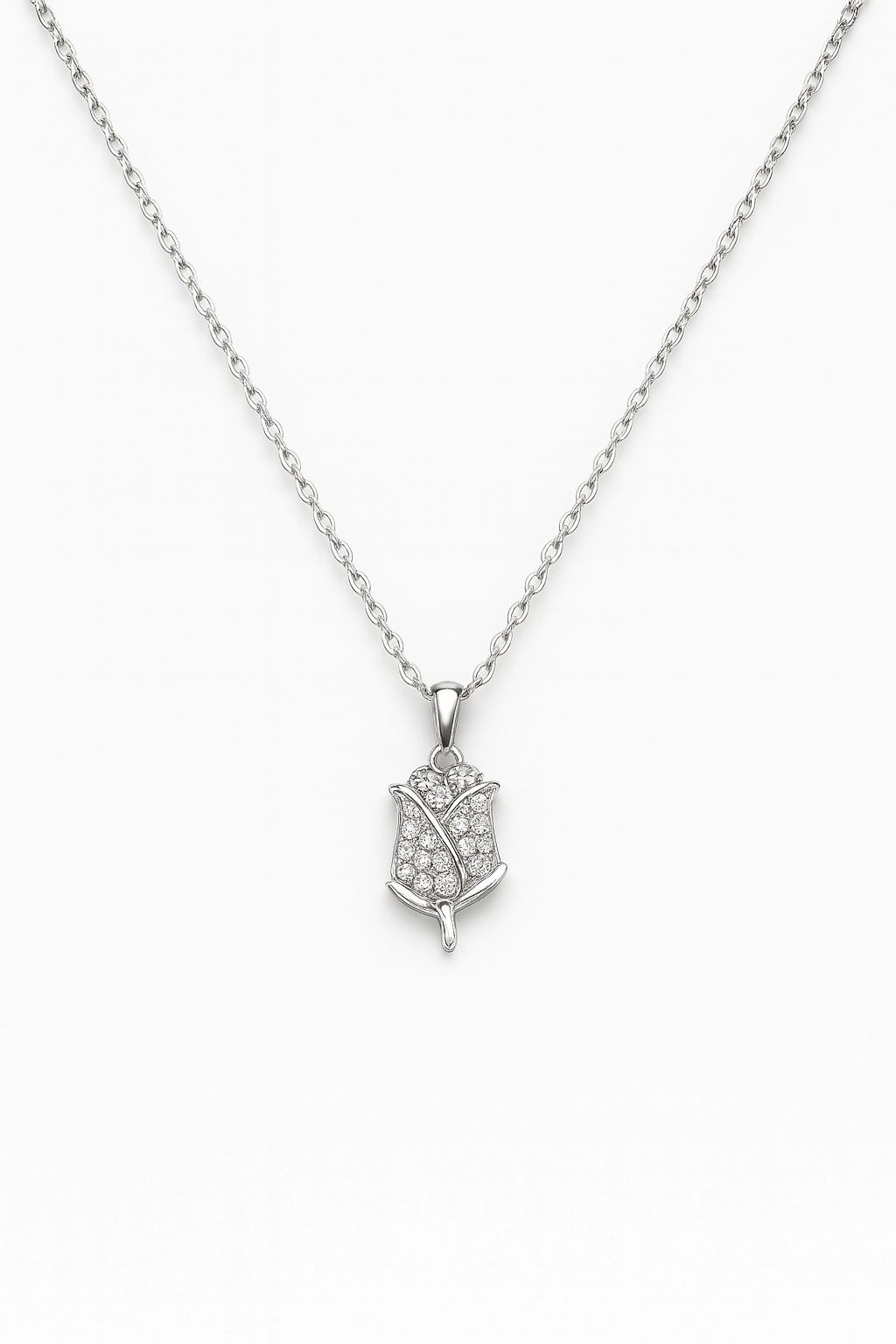 Sculpted Rose Moissanite Pendant Necklace in 925 Sterling Silver