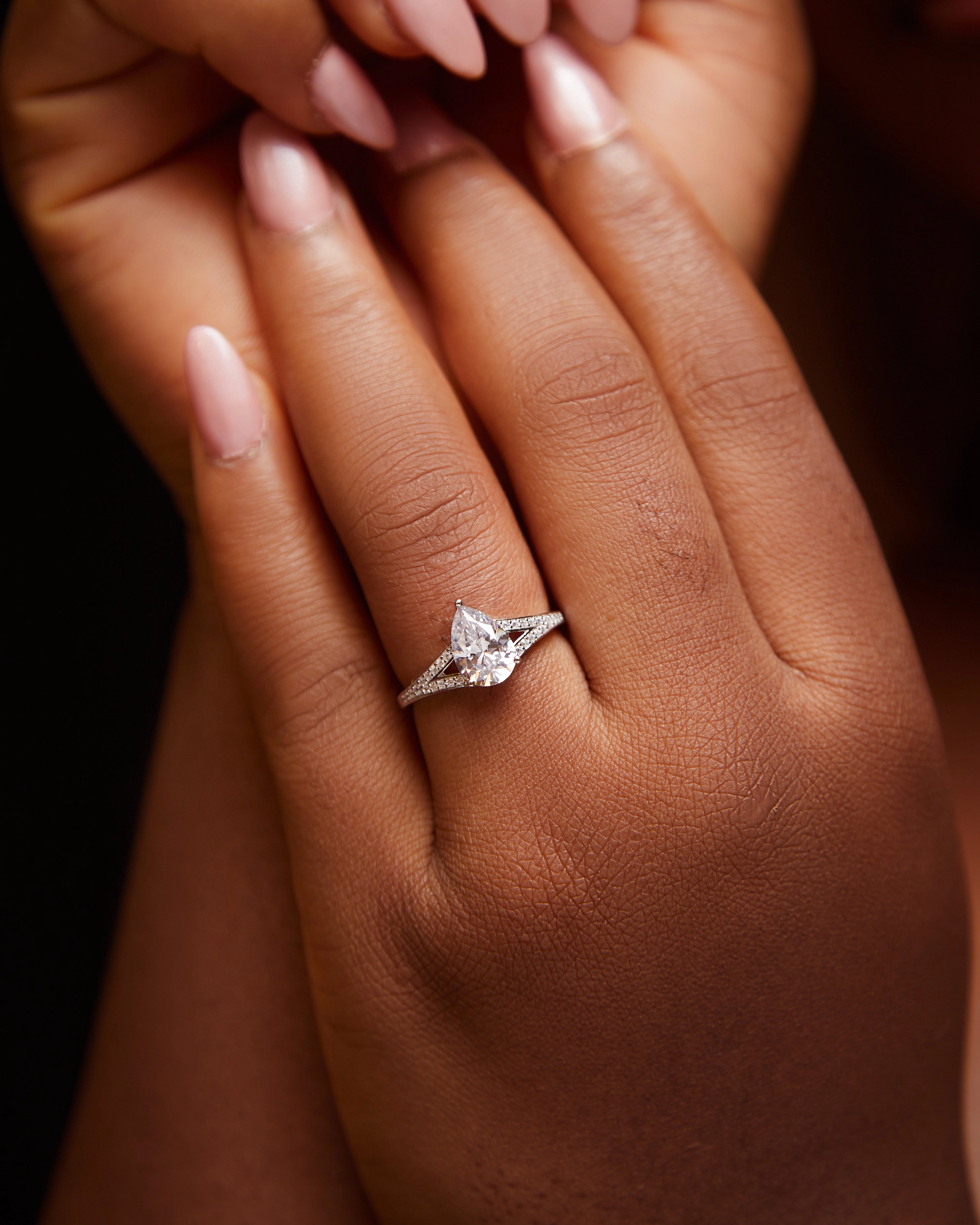 Split Shank Pear Cut CZ Engagement Ring in 10K Gold