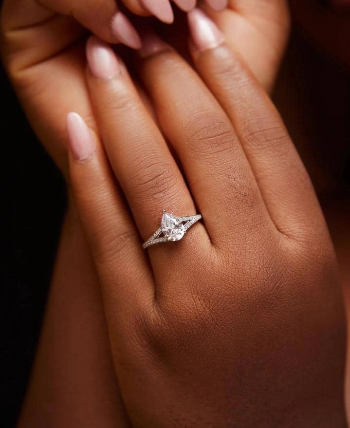 Split Shank Pear Cut Moissanite Engagement Ring in 925 Sterling Silver