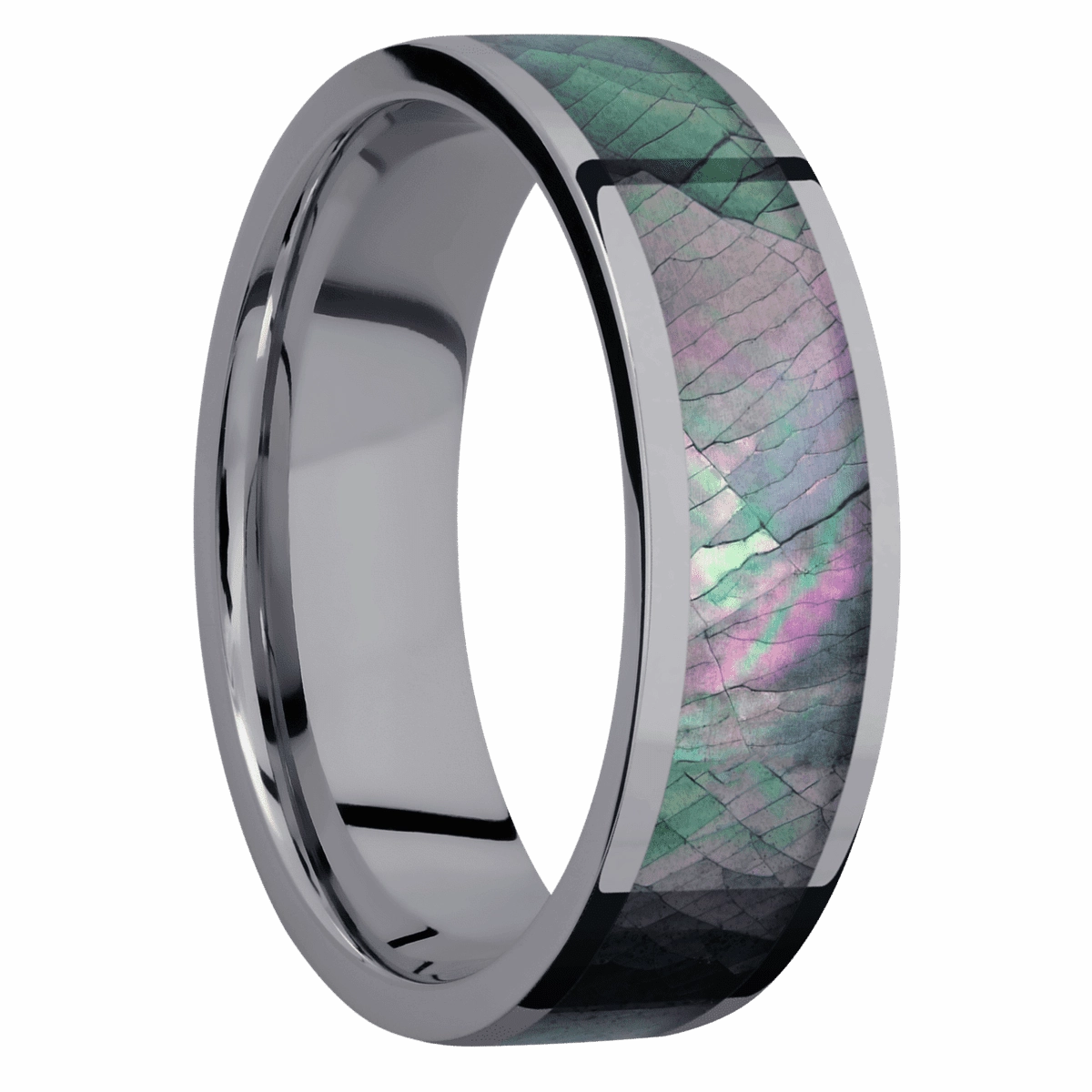 Tantalum with Polish Finish and Black Mother of Pearl Inlay