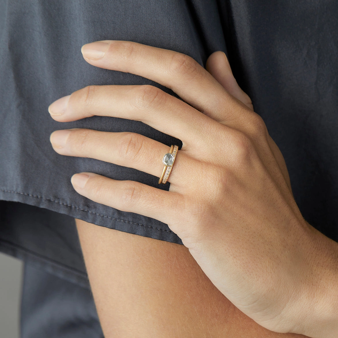 White Diamond Hammered Half-Eternity Band | R15001W