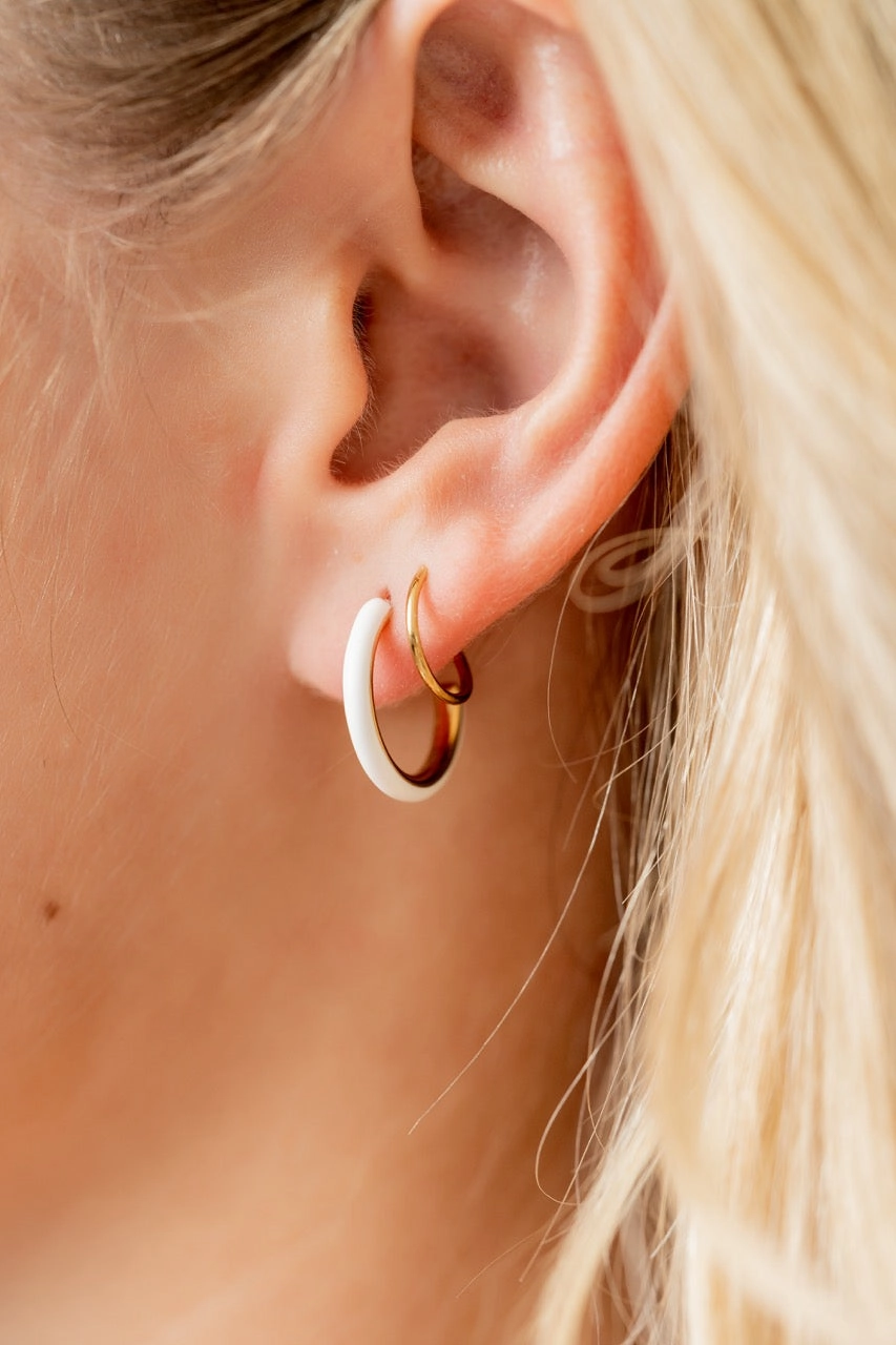 White Enamel Double Twist Hoops