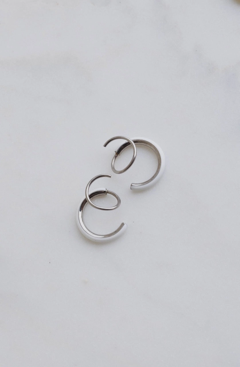 White Enamel Double Twist Hoops