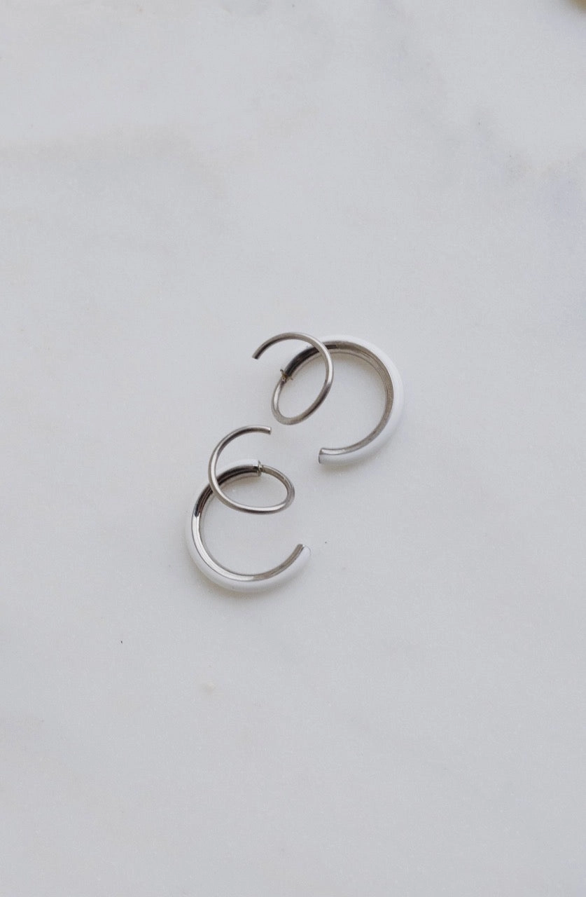 White Enamel Double Twist Hoops