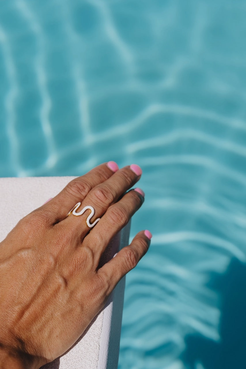 White Wavy Enamel Ring