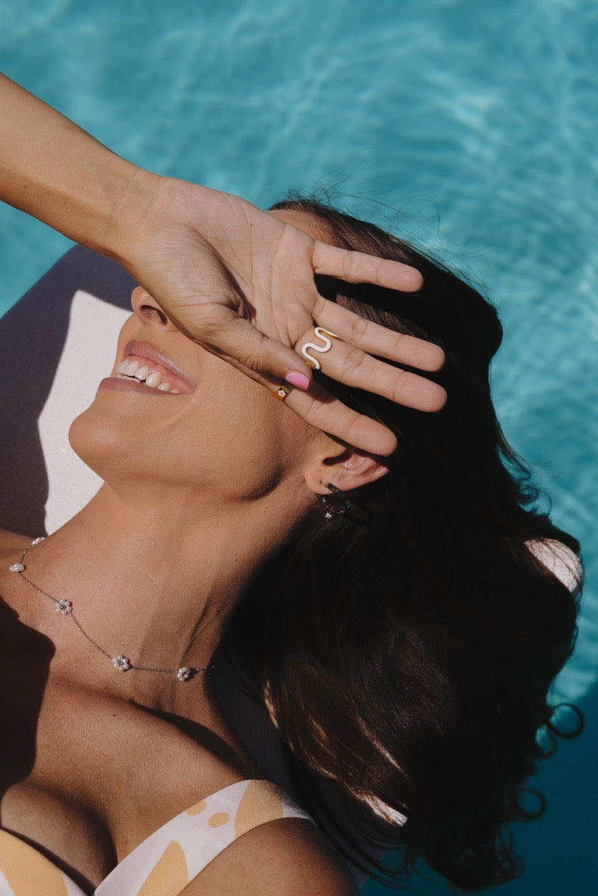 White Wavy Enamel Ring