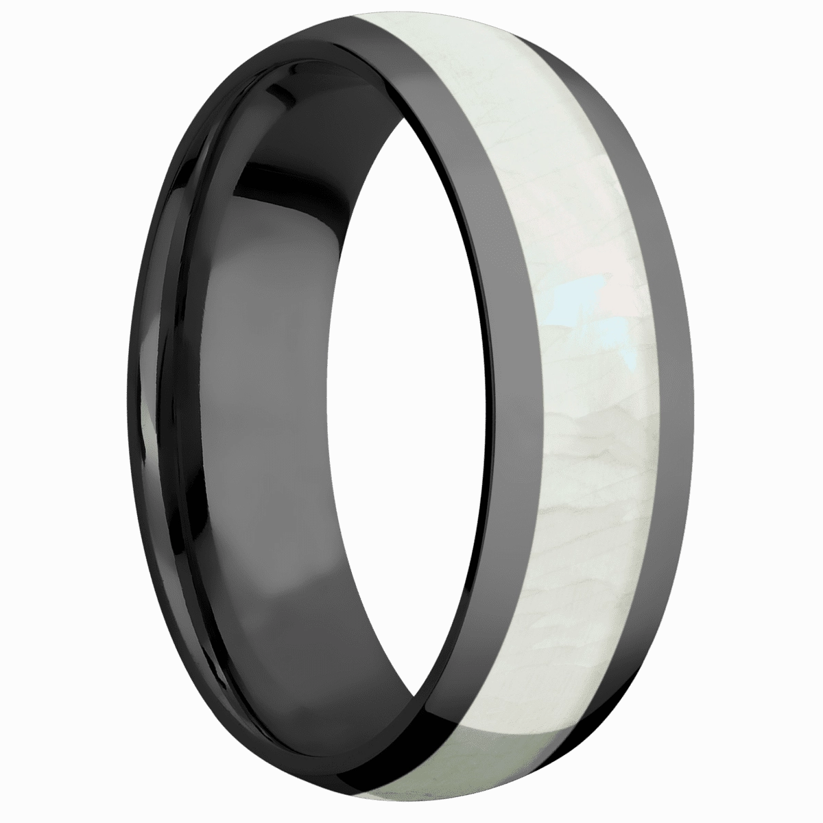 Zirconium with Polish Finish and Freshwater Mother of Pearl Inlay
